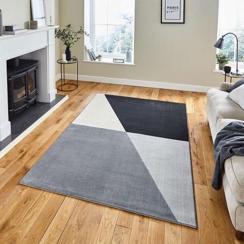 Vancouver 18487 Geometric Grey Black Rug 