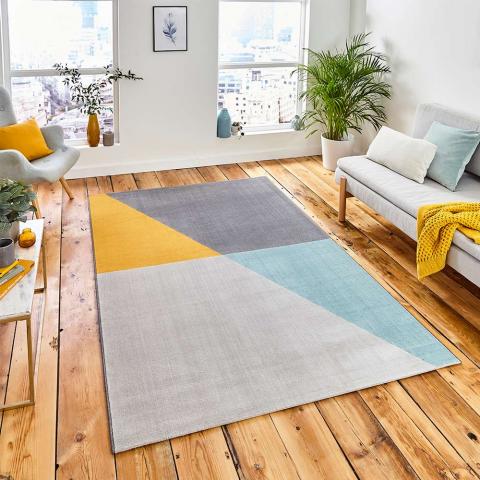 Vancouver 18487 Geometric Grey Blue Yellow Rug 