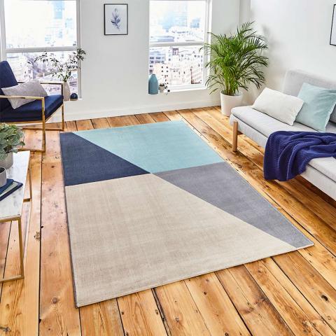 Vancouver 18487 Geometric Grey Blue Rug 