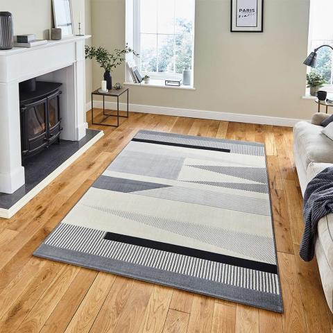 Vancouver 18488 Geometric Grey Black Rug 