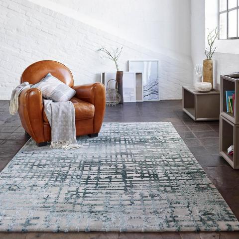 Velvet Grid Rugs 3385 953 by Esprit in Petrol Blue and Taupe