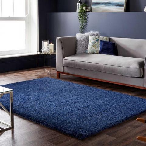 Velvet Shaggy Rugs in Dark Blue