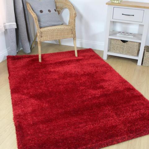 Velvet Shaggy Rugs in Red