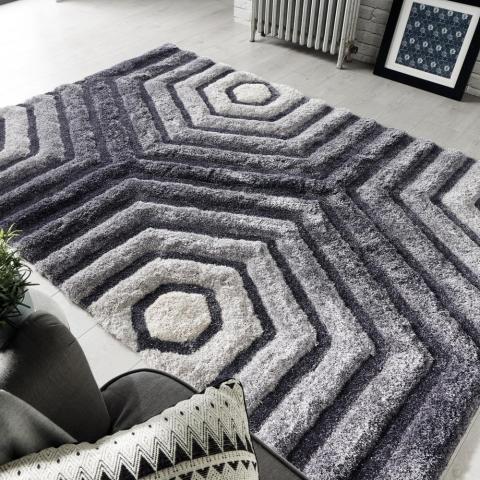 Verge Hexagon Rugs in Grey