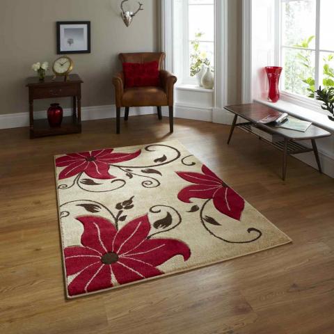 Verona OC15 Hand Carved Rugs in Beige Red