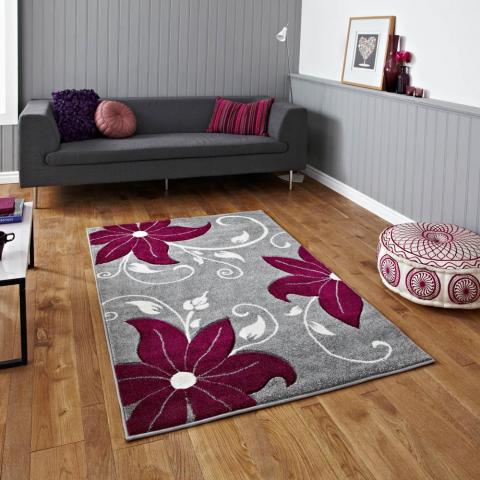 Verona OC15 Hand Carved Rugs in Grey Purple