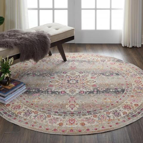 Vintage Kashan Circluar Rugs VKA01 by Nourison in Grey