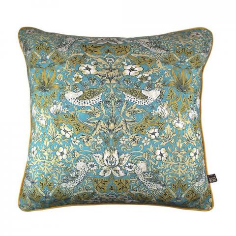 Vivaldi Williams Morris Print Cushion in Teal Blue Gold