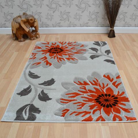 Vogue Floral Rugs VG33 in Beige and Orange