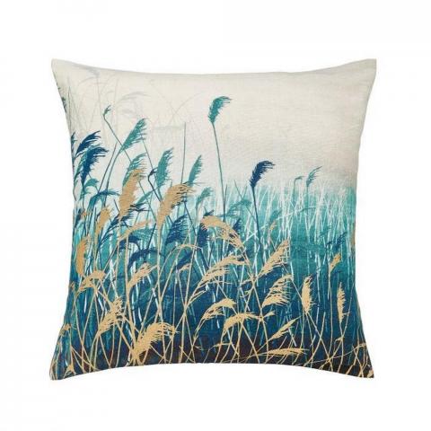 Water Reeds Designer Cushion By Clarissa Hulse in Teal Blue