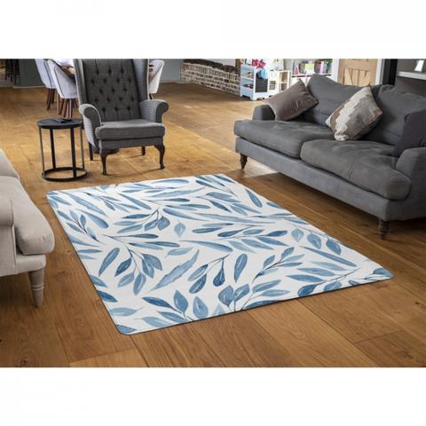 Watercolour Blue Branches With Leaves Designer Rug - Blue / 110cm