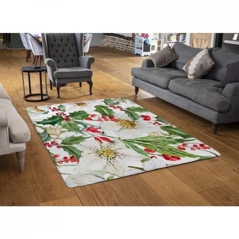 Watercolour Christmas Pattern Designer Rug - Green / 110cm