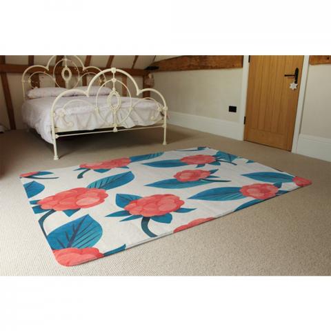 Watercolour Floral Pattern Designer Rug - Blue / 230cm