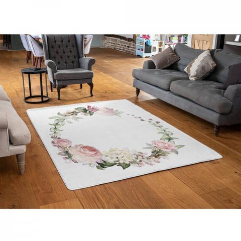 Watercolour Flowers Designer Rug - Pink / 110cm