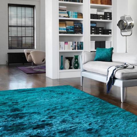 Whisper Shiney Shaggy Rugs in Dark Teal