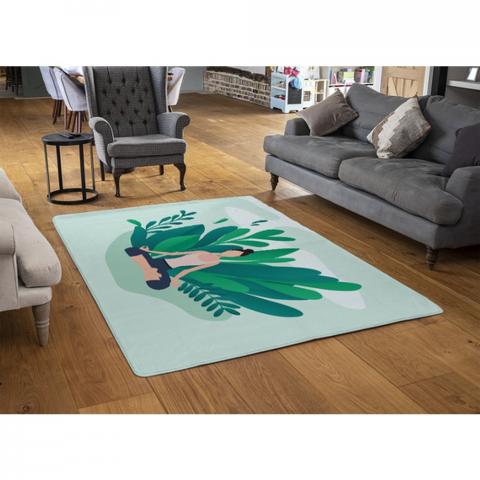 Woman Meditating Designer Rug - Green / 110cm