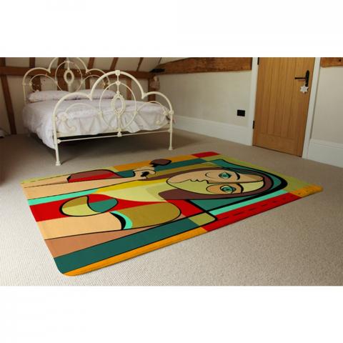 Woman With Chocolate In Hand Designer Rug - Green / 230cm