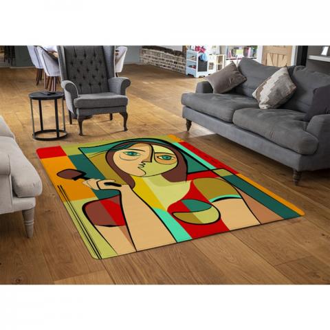 Woman With Chocolate In Hand Designer Rug - Green / 110cm