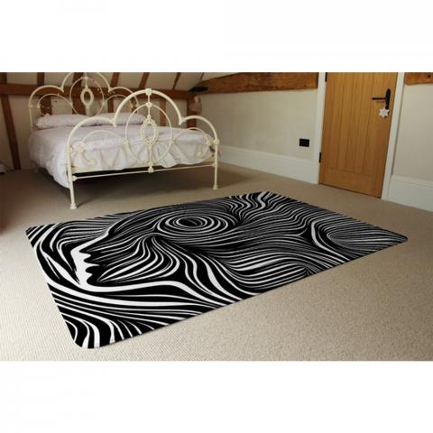 Woodcut Style On The Subject Of Human Soul Designer Rug - Black / 230cm