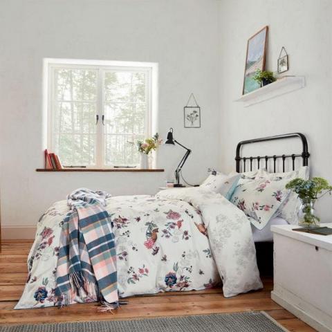 Woodland Floral Bedding and Pillowcase By Joules in Chalk White