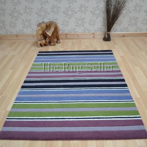 Wool Stripes Rugs in Purple Grey