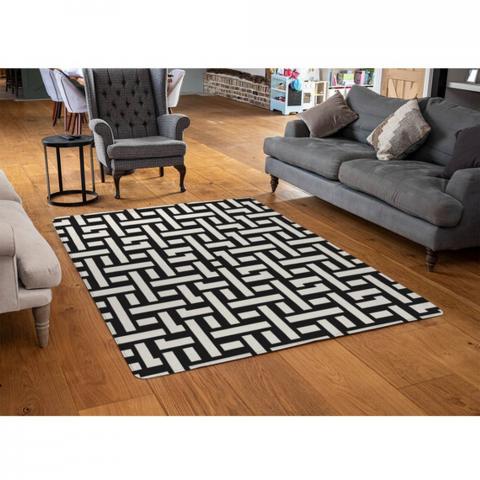 Woven Pattern Designer Rug - Black / 110cm