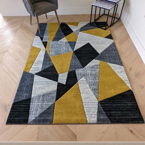 Yellow Abstract Living Room Rug - Boston - Yellow / 230cm / 5kg