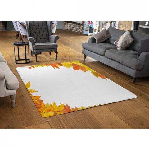 Yellow Autumn Border Designer Rug - Orange / 110cm