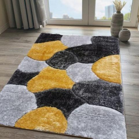 Yellow Carved Pebbles Shaggy Rug - Verge - Yellow / 150cm