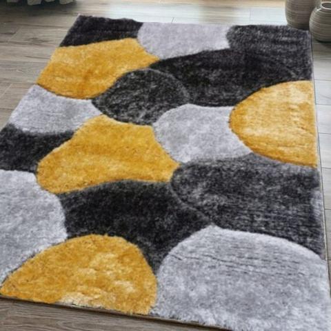 Yellow Carved Pebbles Shaggy Rug - Verge - Yellow / 170cm