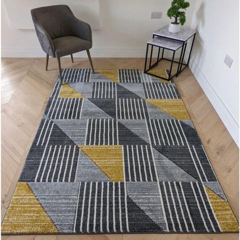 Yellow Geometric Area Rug - Boston - Yellow / 150cm / 3kg