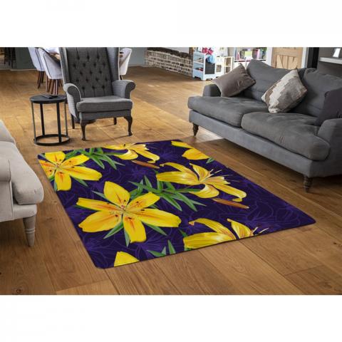 Yellow Lily Flowers Designer Rug - Yellow / 110cm