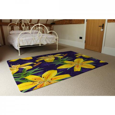 Yellow Lily Flowers Designer Rug - Yellow / 230cm