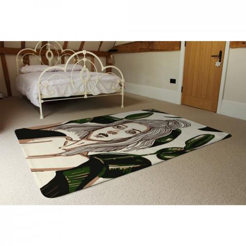 Young Woman In Tropical Leaves Designer Rug - Green / 230cm