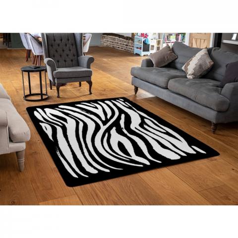 Zebra Print Designer Rug - Black / 110cm