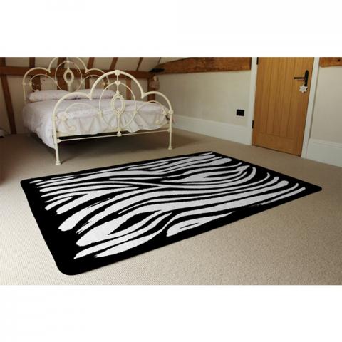 Zebra Print Designer Rug - Black / 230cm