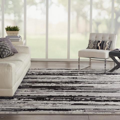 Zermatt Designer Print Rugs ZER02 in Ivory Charcoal by Nourison