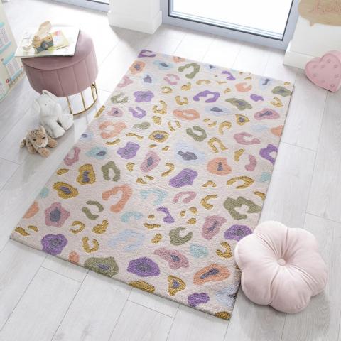 Zest Leopard Brights Nursery Rugs in Cream Multi