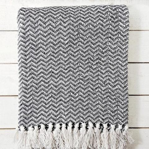 Zigzag Cotton Handloom Throw Blanket - Black